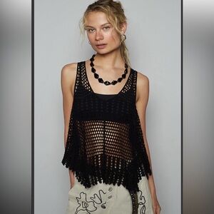 POL Black Crochet Tank Top